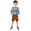 Kinderlederhoseset hellbraun+blaues Hemd