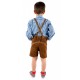 Kinderlederhoseset hellbraun+blaues Hemd