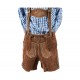 Kinderlederhoseset hellbraun+blaues Hemd