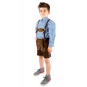 Kinderlederhoseset dunkelbraun+blaues Hemd